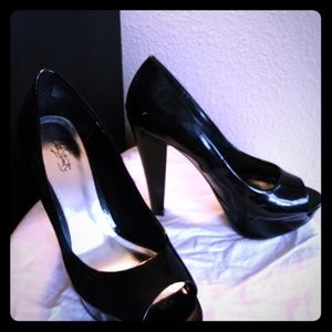 City Streets Black Patent Platform Heels 7.5m